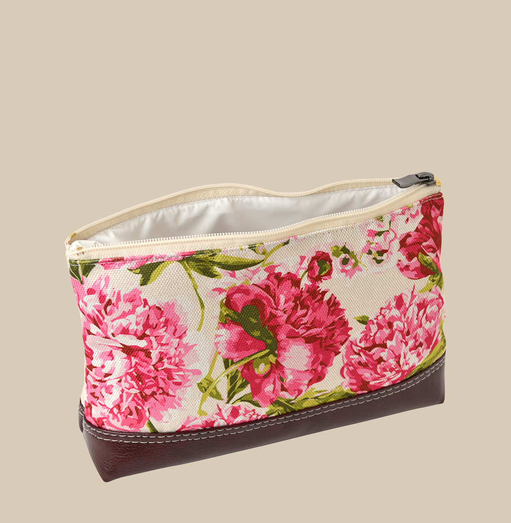 Peony floral makeup bag